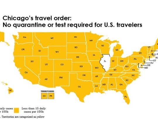 Cały kraj w bezpiecznej, żółtej strefie na chicagowskiej liście kwarantanny