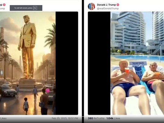 Donald Trump opublikował nagranie "Trump Gaza", wygenerowane przez AI