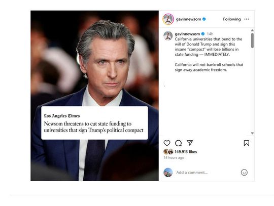 Gubernator Kalifornii grozi wstrzymaniem dotacji dla uczelni, które podpiszą umowę z Trumpem