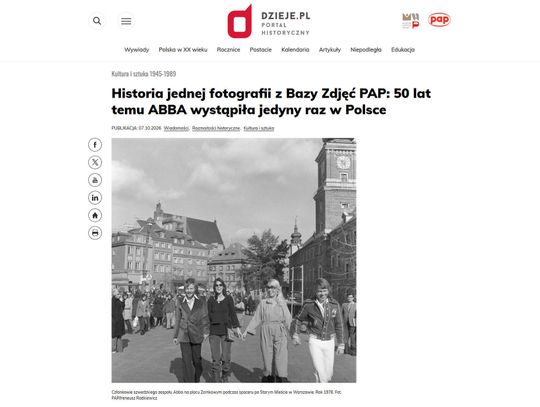 Historia jednej fotografii z Bazy Zdjęć PAP: 50 lat temu ABBA wystąpiła jedyny raz w Polsce