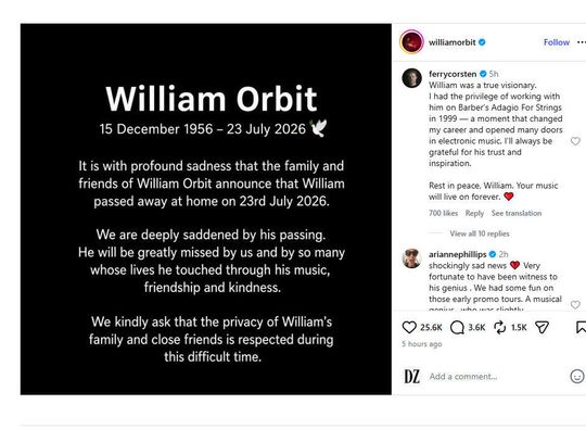 Nie żyje William Orbit – producent Madonny i Blur