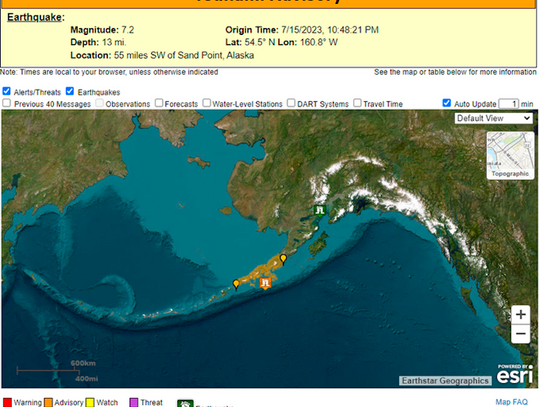 Odwołano ostrzeżenie przed tsunami po trzęsieniu ziemi na Alasce