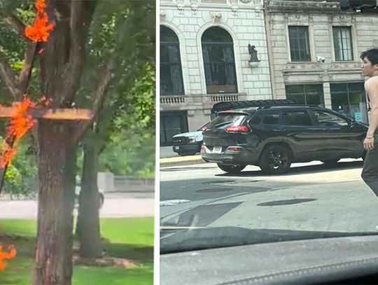 Płonący krzyż w Grant Park w centrum Chicago