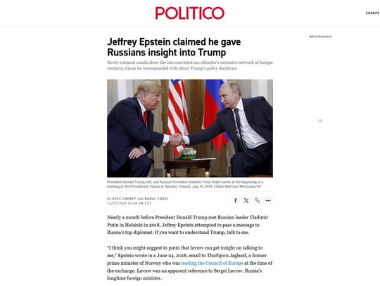 Politico: Epstein oferował Rosjanom pomoc w zrozumieniu Trumpa