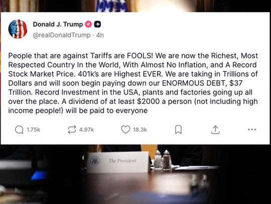 Prezydent Trump: każdy dostanie 2000 dol. dywidendy z przychodów z ceł