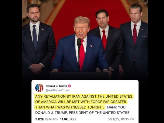 Prezydent Trump: Przeprowadziliśmy bardzo udany atak na trzy obiekty atomowe Iranu (WIDEO)