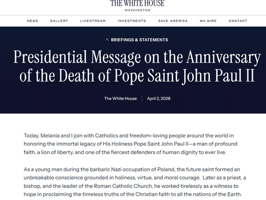 Prezydent Trump: zachęcam do pielęgnowania pamięci o papieżu Janie Pawle II