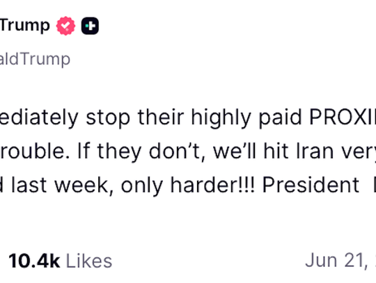 Prezydent Trump zagroził Iranowi kolejnymi atakami, jeśli Teheran nie powstrzyma Hezbollahu