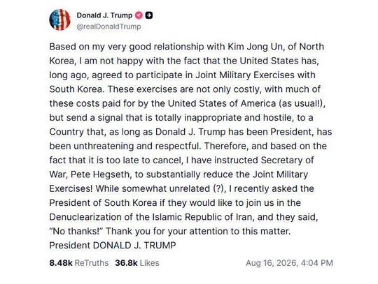 Prezydent Trump zarządził ograniczenie wspólnych ćwiczeń wojskowych z Koreą Płd.
