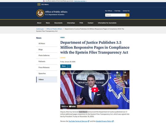 Resort sprawiedliwości opublikował 3 mln stron dokumentów na temat Epsteina