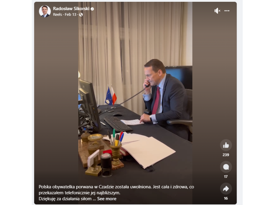 Sikorski: obywatelka Polski porwana w Czadzie została uwolniona