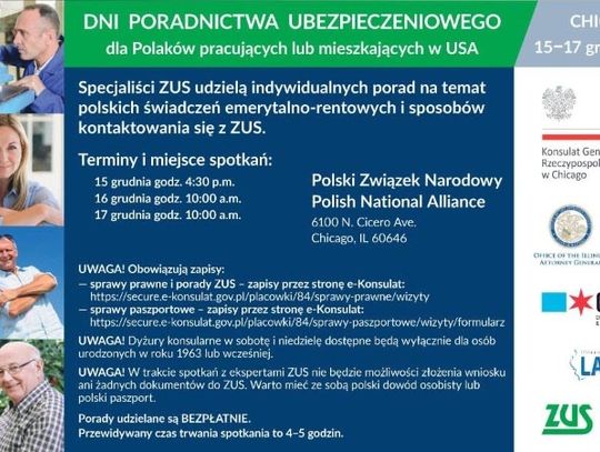 Specjaliści ZUS w Związku Narodowym Polskim. Dni poradnictwa ubezpieczeniowego dla Polaków pracujących lub mieszkających w USA