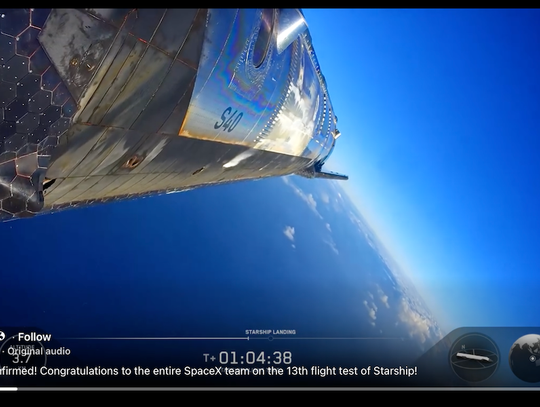 Statek kosmiczny Starship firmy SpaceX odbył udanie 13. lot testowy