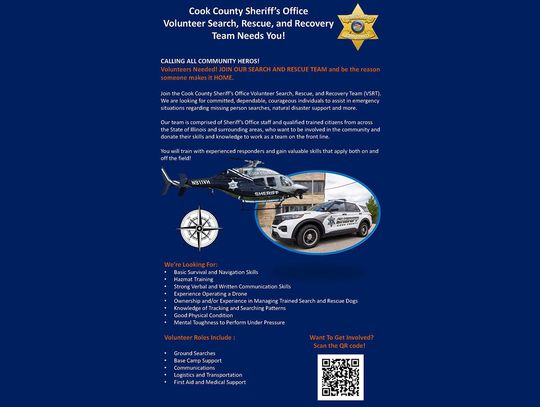 Szeryf powiatu Cook potrzebuje wolontariuszy do zespołu poszukiwawczo-ratowniczego