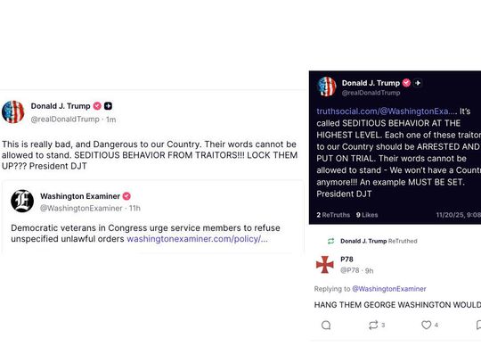 Trump sugeruje „zamknięcie” polityków nawołujących do niewykonywania nielegalnych rozkazów