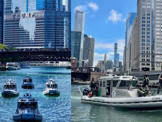 Uzbrojeni agenci straży granicznej na rzece Chicago