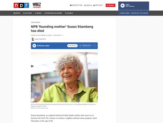 W wieku 87 lat zmarła Susan Stamberg, jedna z najbardziej znanych dziennikarek radiowych