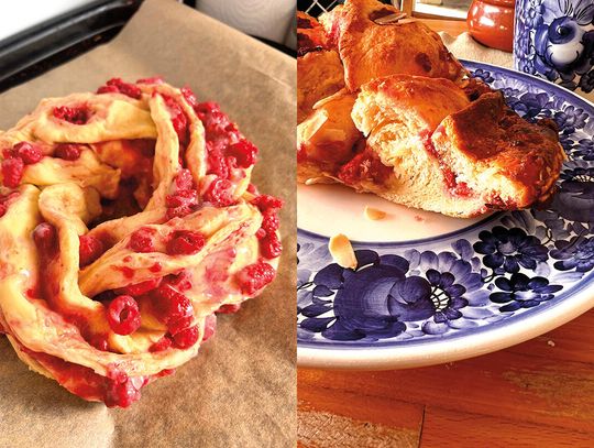 Wieniec drożdżowy z malinami i białą czekoladą