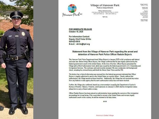 Władze Hanover Park bronią decyzji o zatrudnieniu policjanta aresztowanego przez ICE
