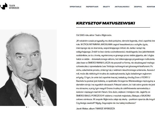 Zmarł aktor Krzysztof Matuszewski - jedna z legend Teatru Wybrzeże
