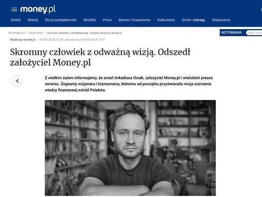 Zmarł Arkadiusz Osiak, założyciel Money.pl