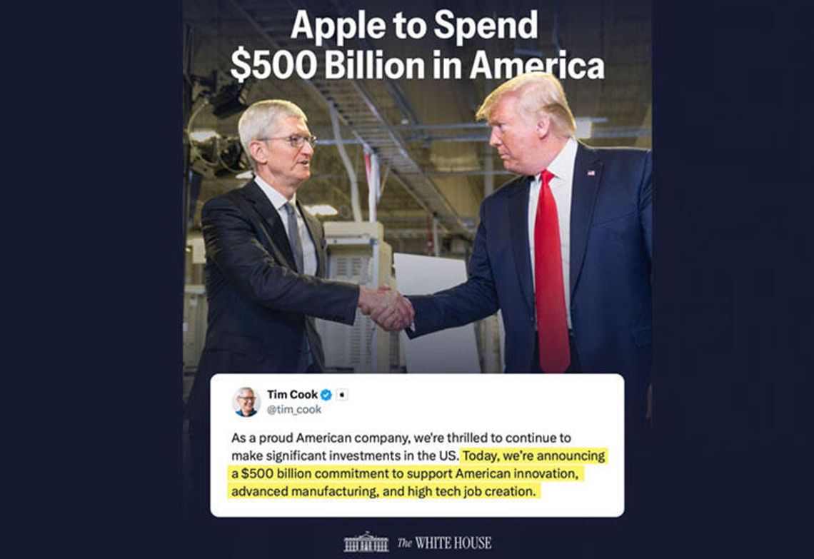 Apple: w ciągu czterech lat zrealizujemy inwestycje w USA w wys. 500 mld dolarów