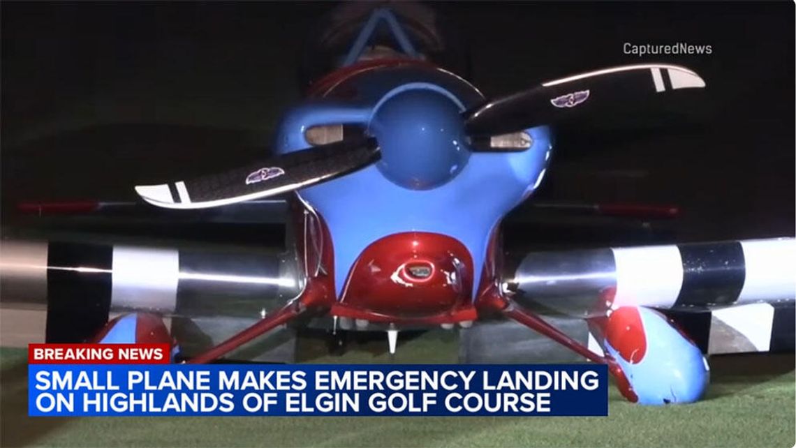 Awaryjne lądowanie małego samolotu na polu golfowym w Elgin (WIDEO)