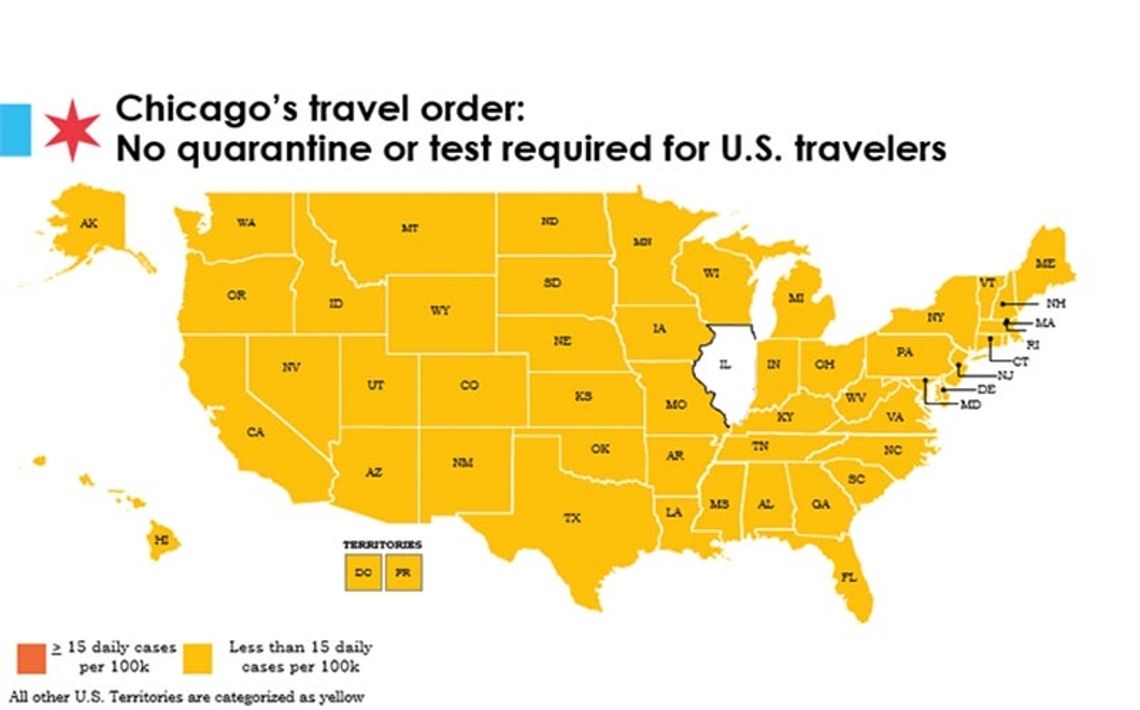 Cały kraj w bezpiecznej, żółtej strefie na chicagowskiej liście kwarantanny