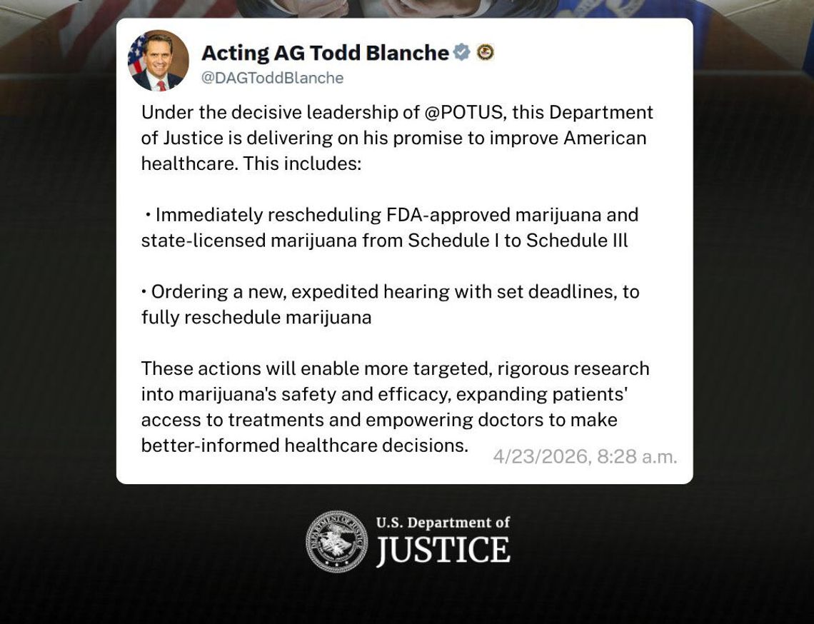 Departament Sprawiedliwości złagodził federalne obostrzenia dotyczące marihuany