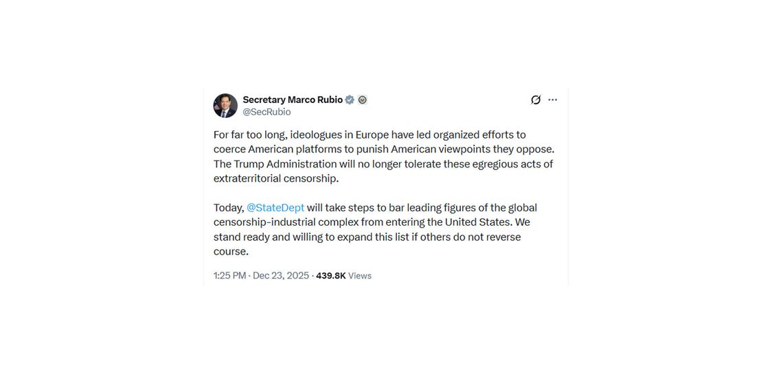 Departament Stanu zakazał wjazdu pięciu cudzoziemcom, zarzucając im cenzurę