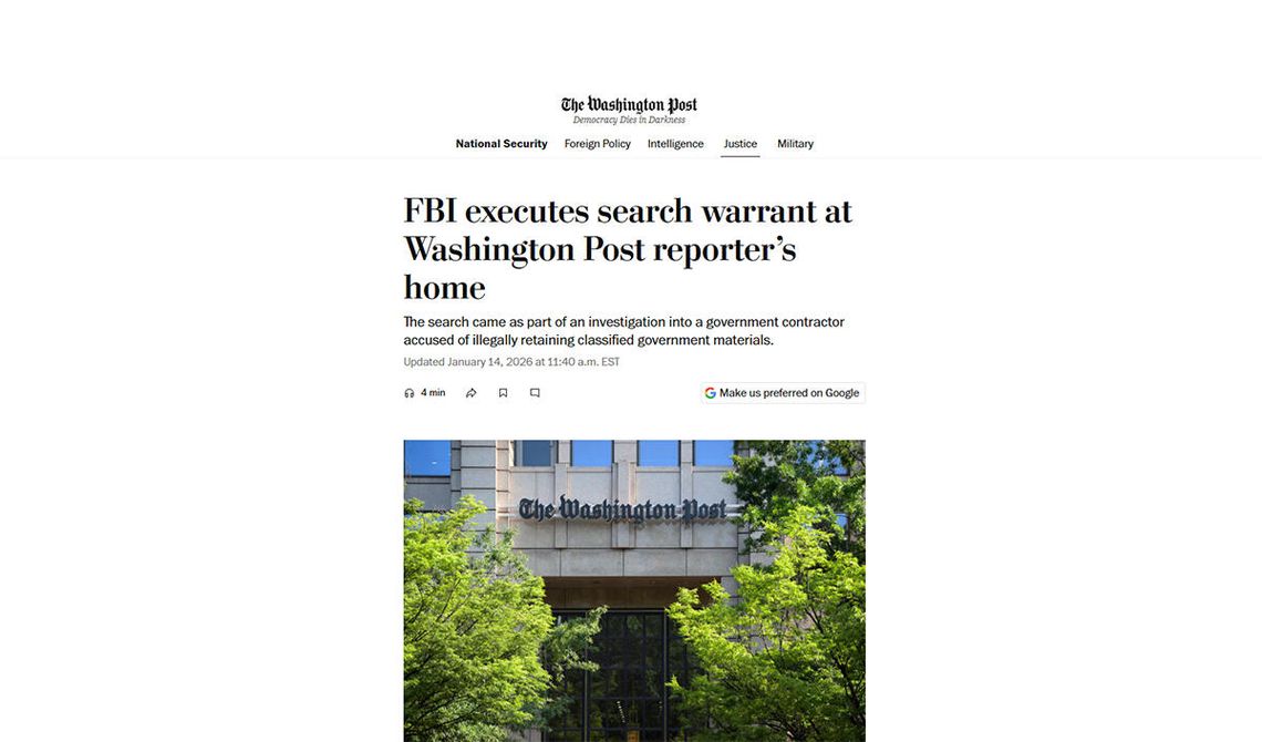 FBI przeszukało dom dziennikarki „Washington Post” w śledztwie dot. wycieku dokumentów FBI przeszukało dom dziennikarki „Washington Post” w śledztwie dot. wycieku dokumentów