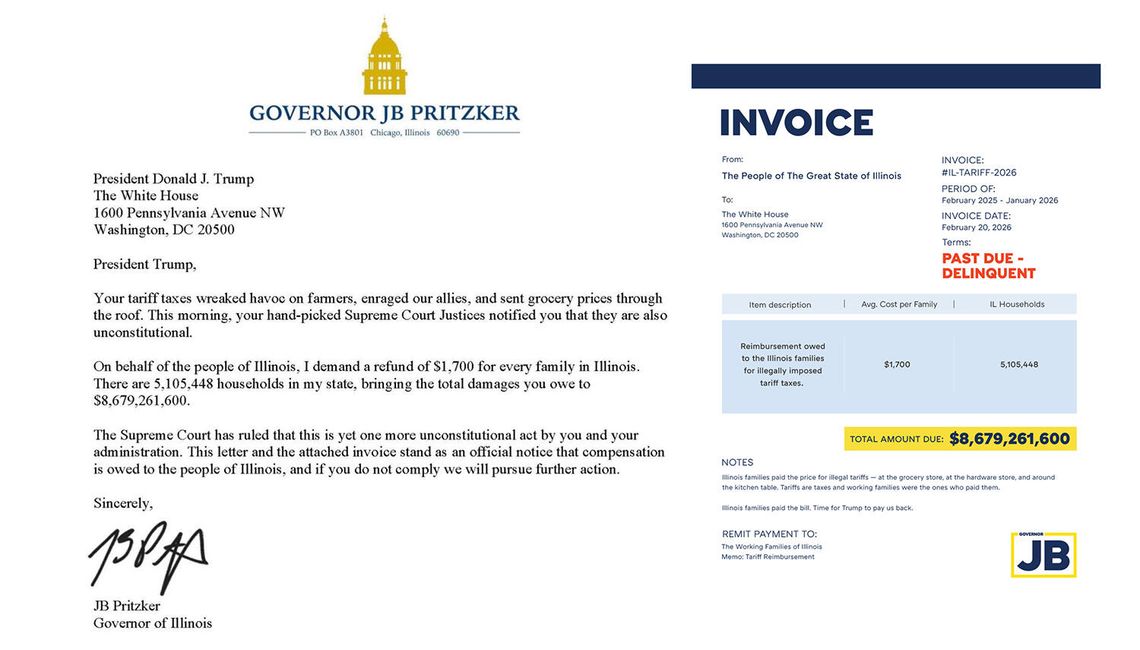 Gubernator Illinois wystawia rachunek prezydentowi Trumpowi za cła