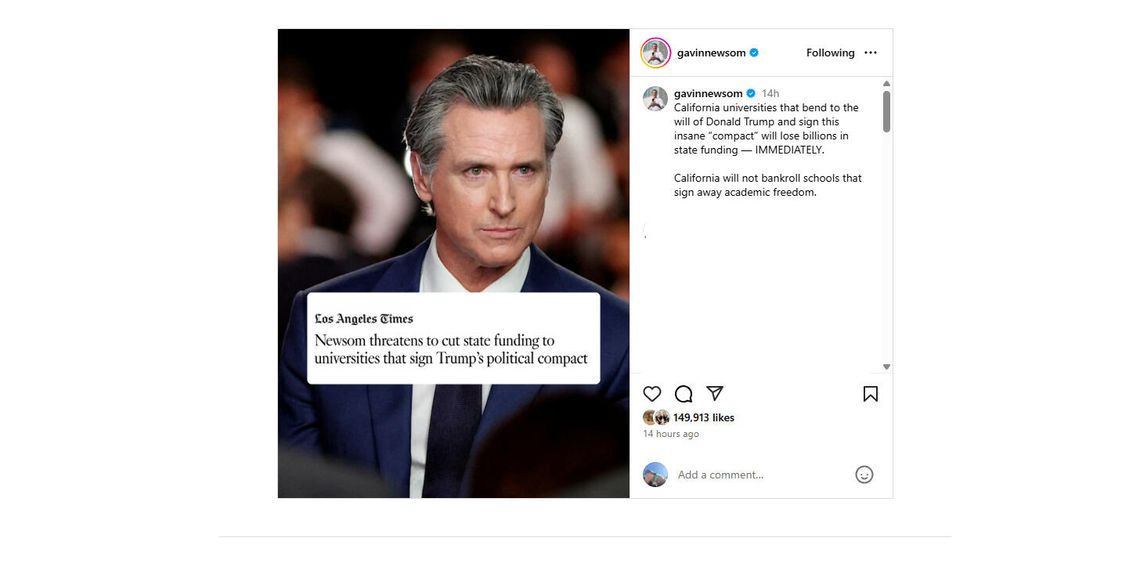 Gubernator Kalifornii grozi wstrzymaniem dotacji dla uczelni, które podpiszą umowę z Trumpem