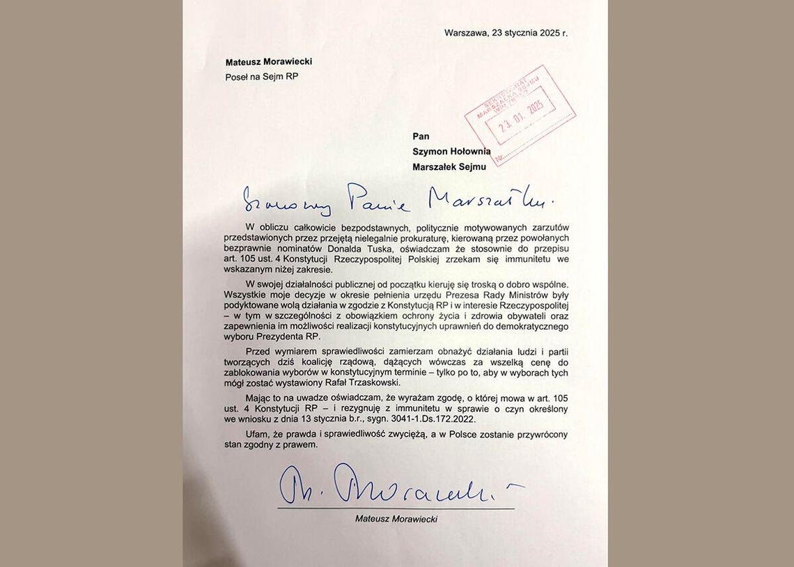 Morawiecki: zrzekłem się immunitetu, bo wiem, że prawda, prawo i sprawiedliwość zwyciężą
