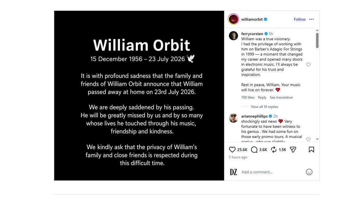 Nie żyje William Orbit – producent Madonny i Blur Nie żyje William Orbit – producent Madonny i Blur