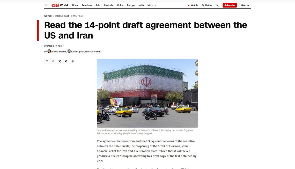 CNN opublikowała pełny tekst 14-punktowego porozumienia z Iranem CNN opublikowała pełny tekst 14-punktowego porozumienia z Iranem