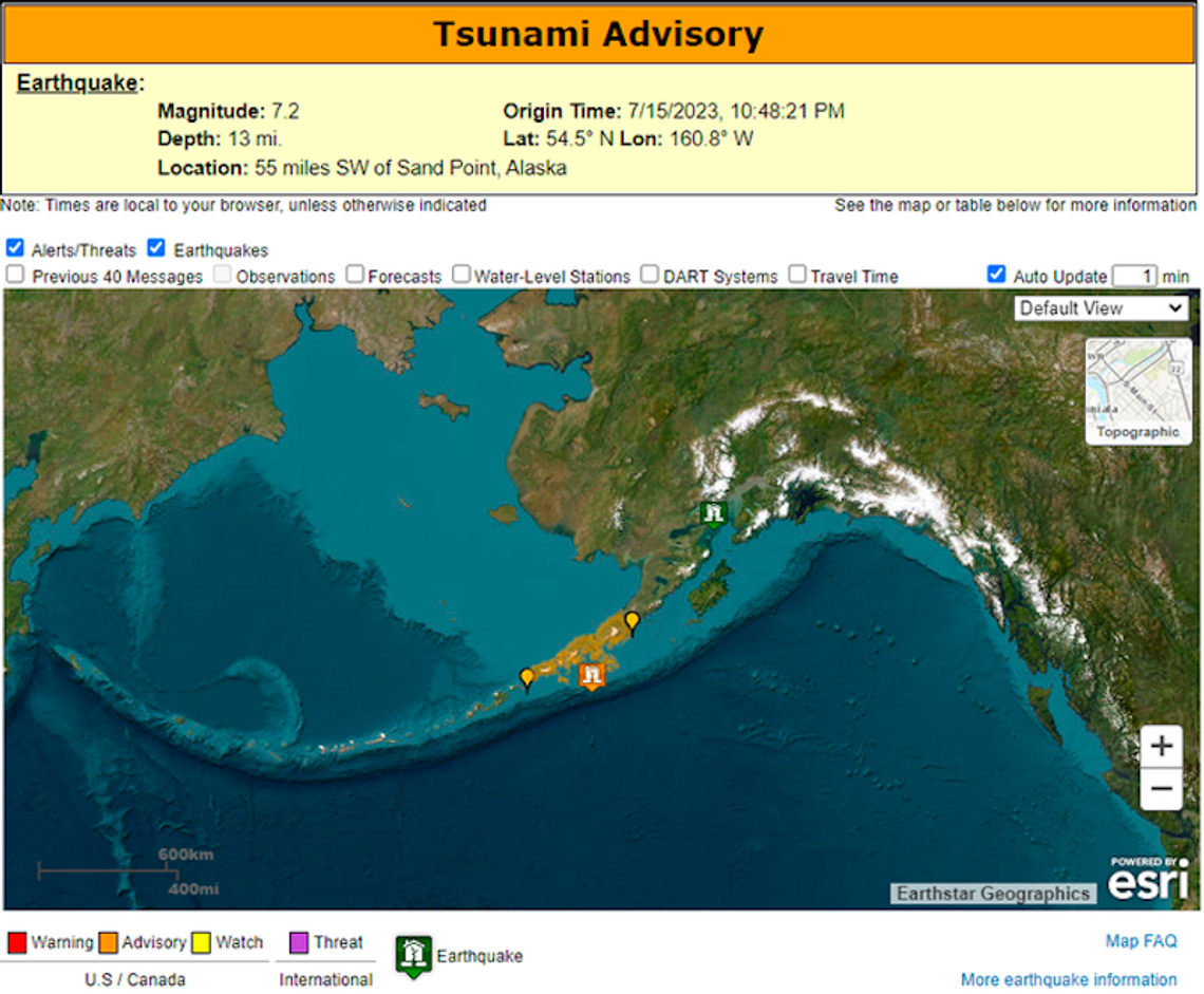 Odwołano ostrzeżenie przed tsunami po trzęsieniu ziemi na Alasce