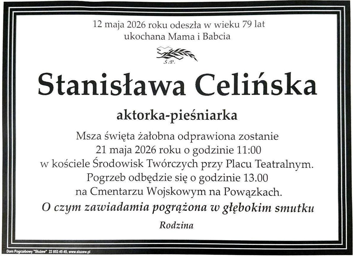 Pogrzeb aktorki Stanisławy Celińskiej 21 maja na Powązkach Wojskowych w Warszawie