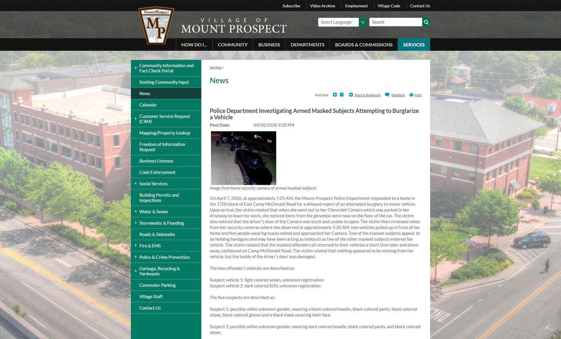 Poszukiwani uzbrojeni włamywacze samochodowi w Mount Prospect Poszukiwani uzbrojeni włamywacze samochodowi w Mount Prospect