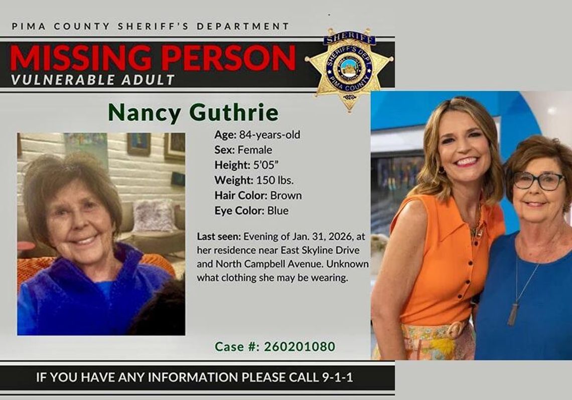 Poszukiwania matki gwiazdy programu „Today", śledczy mówią o możliwym porwaniu 84-letniej  Nancy Guthrie