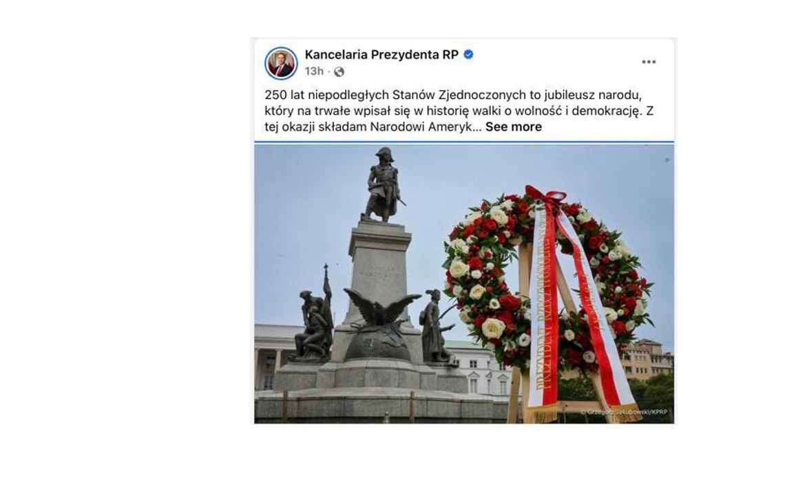 Prezydent Karol Nawrocki złożył Amerykanom gratulacje z okazji 250. rocznicy niepodległości USA Prezydent Karol Nawrocki złożył Amerykanom gratulacje z okazji 250. rocznicy niepodległości USA