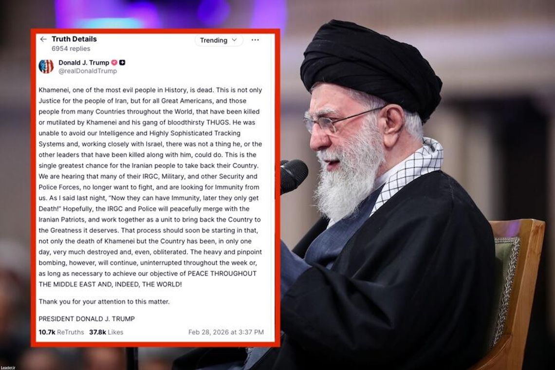 Prezydent Trump: ajatollah Ali Chamenei nie żyje Prezydent Trump: ajatollah Ali Chamenei nie żyje