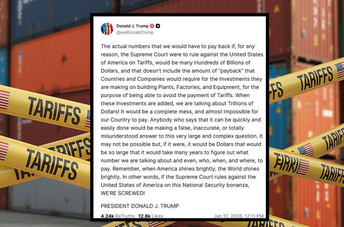 Prezydent Trump: jeśli Sąd Najwyższy unieważni cła, „mamy przerąbane”