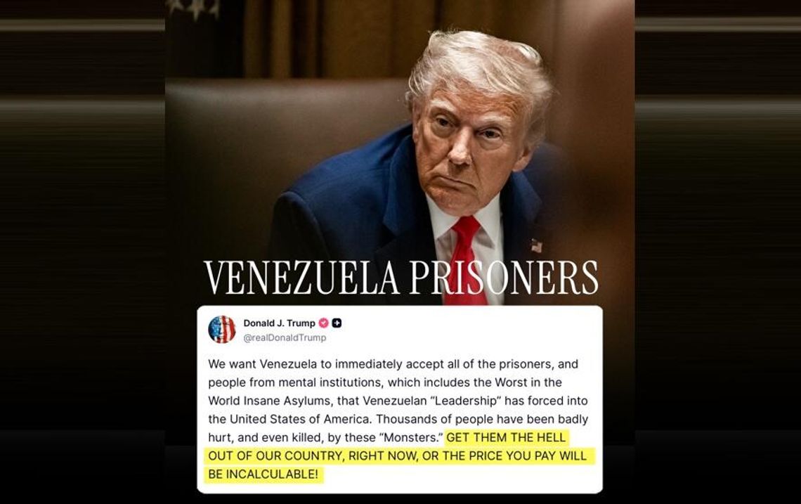 Prezydent Trump: Wenezuela zapłaci niepoliczalną cenę, jeśli nie przyjmie z powrotem imigrantów Prezydent Trump: Wenezuela zapłaci niepoliczalną cenę, jeśli nie przyjmie z powrotem imigrantów