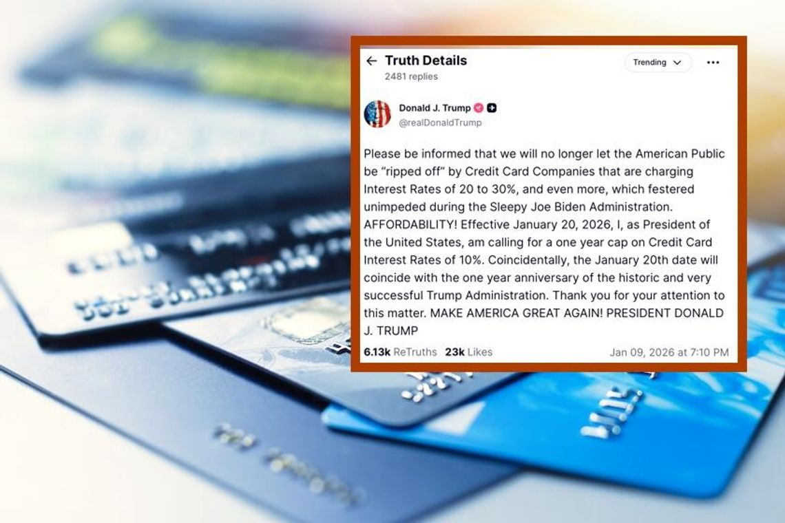 Prezydent Trump wezwał do wprowadzenia limitu oprocentowania kart kredytowych do 10 proc. Prezydent Trump wezwał do wprowadzenia limitu oprocentowania kart kredytowych do 10 proc.