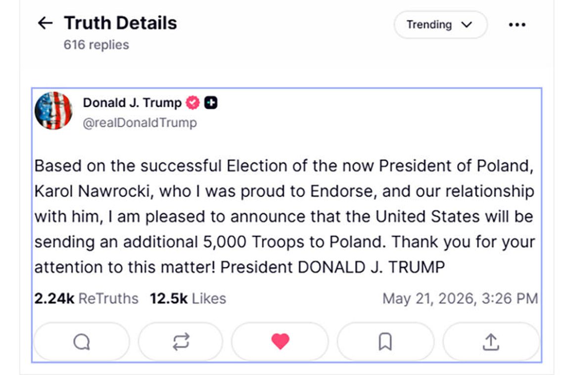 Prezydent Trump: wyślemy do Polski 5 tys. dodatkowych żołnierzy Prezydent Trump: wyślemy do Polski 5 tys. dodatkowych żołnierzy