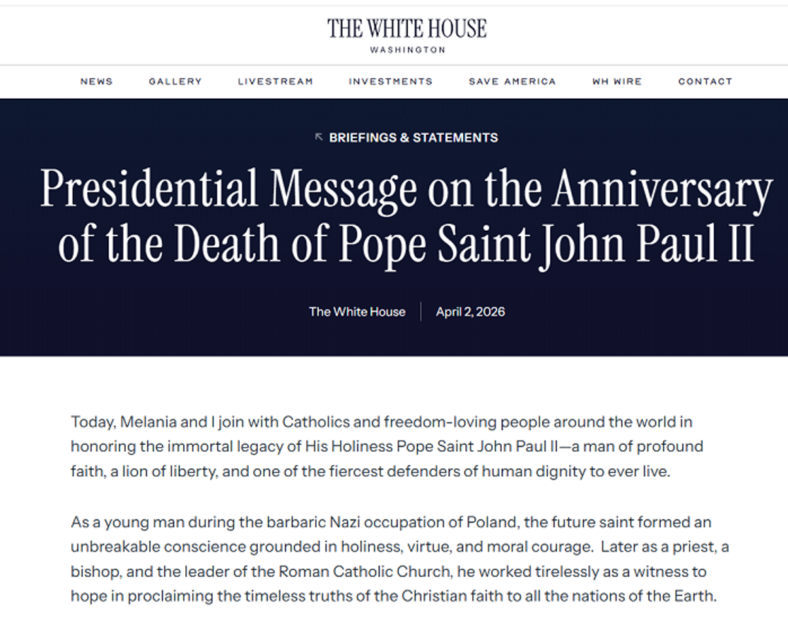 Prezydent Trump: zachęcam do pielęgnowania pamięci o papieżu Janie Pawle II