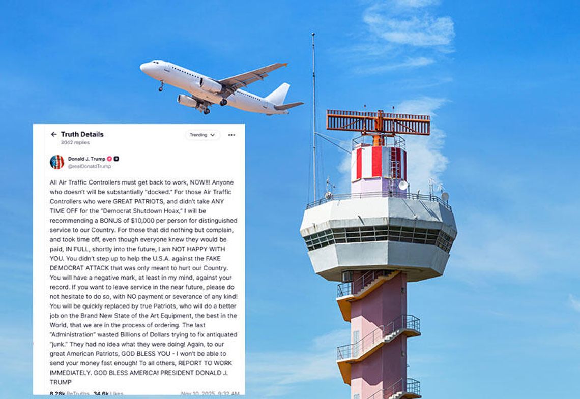 Prezydent Trump zapowiada obcięcie pensji kontrolerom lotów, którzy poszli na urlop podczas shutdownu