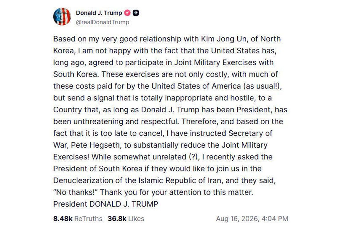Prezydent Trump zarządził ograniczenie wspólnych ćwiczeń wojskowych z Koreą Płd. Prezydent Trump zarządził ograniczenie wspólnych ćwiczeń wojskowych z Koreą Płd.