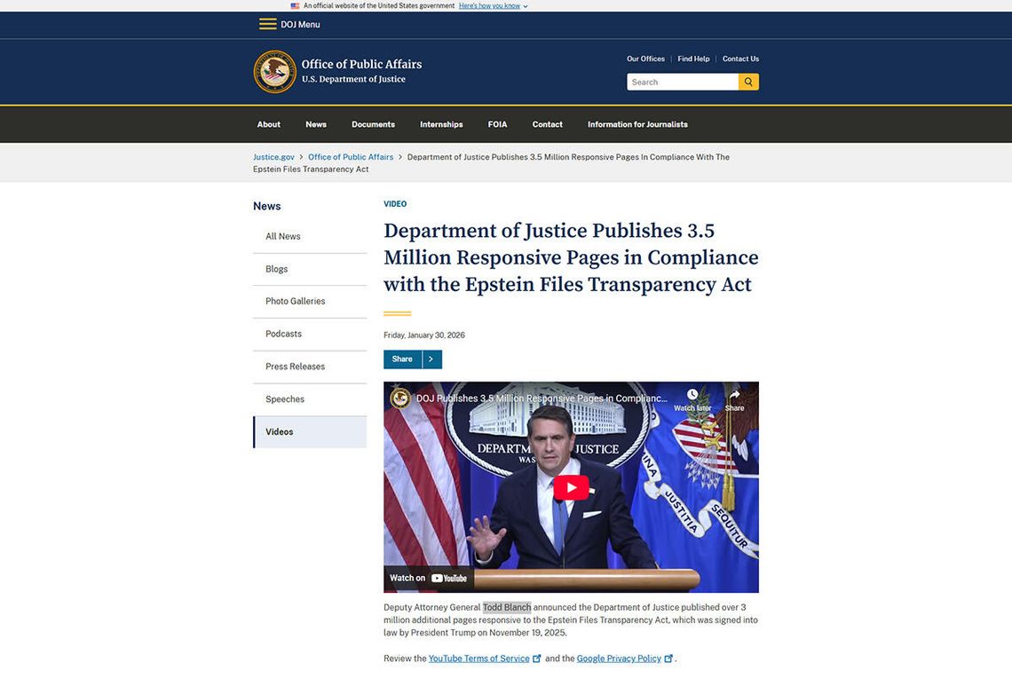 Resort sprawiedliwości opublikował 3 mln stron dokumentów na temat Epsteina Resort sprawiedliwości opublikował 3 mln stron dokumentów na temat Epsteina